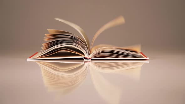 Brown Paper Book Pages Turn Under Strong Wind Gusts Closeup alt