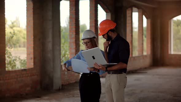 Foreman or Contractor In Hard Hat. Builder Looking Plan Constructing. Construction Engineer Workman alt