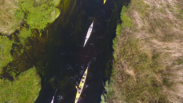 Bird's eye view of tourists kayaking in the Ibera Wetlands, Corrientes Province, Argentina alt