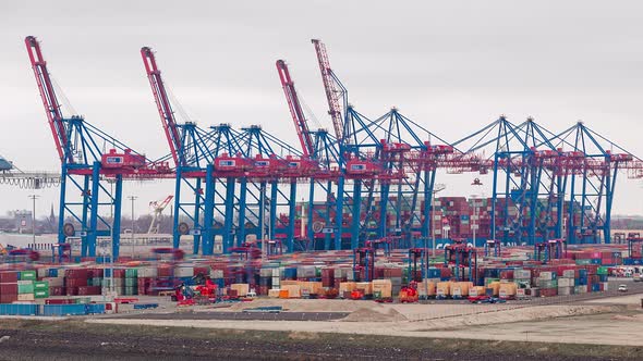 Time Lapse of Container ship loading and unloading in deep sea port, import and export