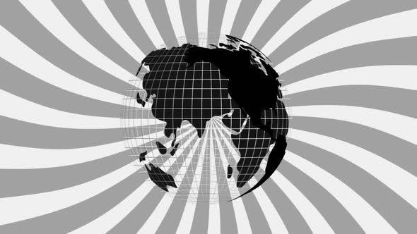 Spinning globe against black and white hypnotic spiral alt
