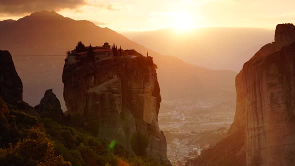 Sunset over Trinity Monastery Meteora, Greece alt