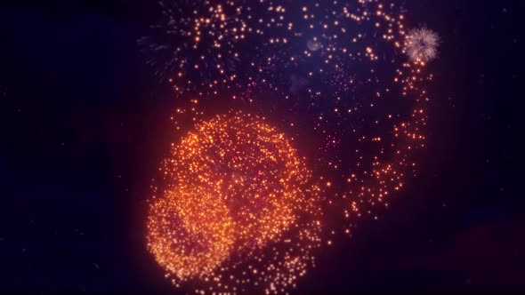 05. Goldern Red Color Big Spectacle Fireworks Display on Black Night Sky. alt