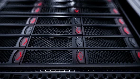 Endless working data servers animation. Red shining LED lights. Loopable. HD alt