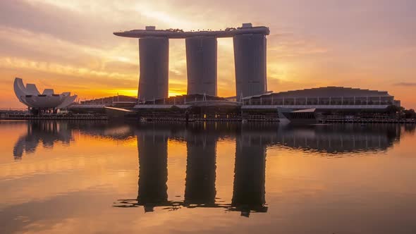 Dawn in Singapore on the Background of Marina Bay Sands Hotel