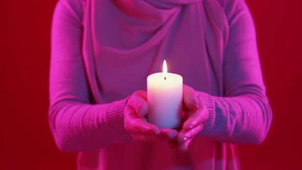 Candle Pray Ramadan Night Woman Hands Flame Light alt