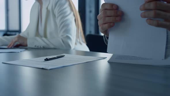 Bank Client Hands Checking Contract in Office Closeup alt