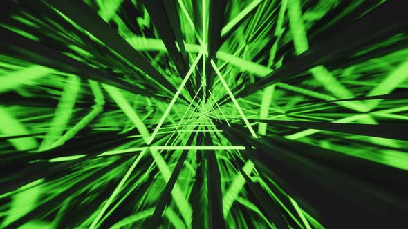 Abstract seamless loop green laser triangle tunnel.