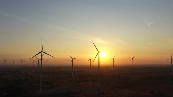 Aerial view of Wind turbines Green Energy save world.