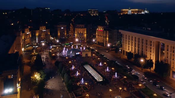 Illuminated Kiev City Center Square at Night alt