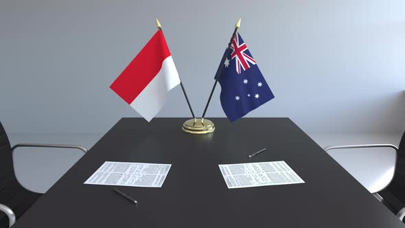 Flags of Indonesia and Australia and Papers alt
