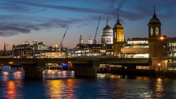 Cannon Street Station, St. Paul's Cathedral and the River Thames, London, UK alt