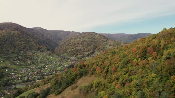 Aerial Autumn Forest at Mountain Range alt
