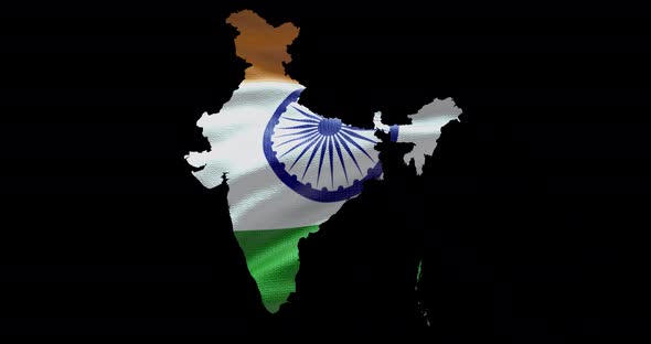 India national flag background with country shape outline. Alpha channel animation alt