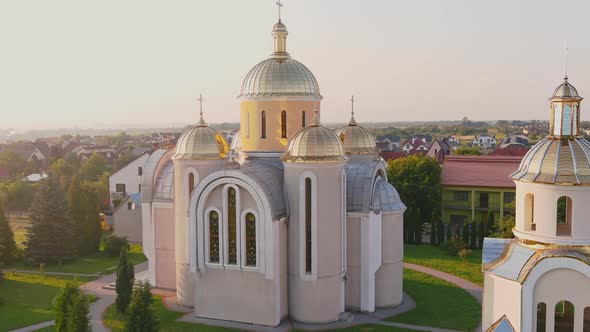 Beautiful Ukrainian Village Panoramic View with Church Aerial Photography alt