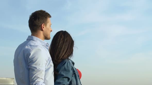 Handsome Boyfriend Hugging Beautiful Girlfriend, Couple Enjoying Romantic Date