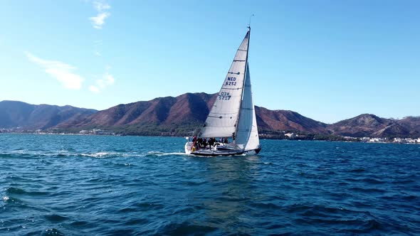 A sailing boat taking part in the regatta at Marmaris bay. Turkey. alt