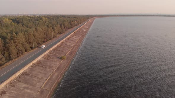 The Shore of the Kyiv Reservoir. Aerial. Ukraine. Dnipro River alt