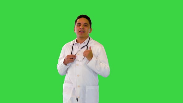 Hospital Practitioner Young Hispanic Doctor Run Hurry Up to Help Sick Patient or Diagnose Illness on