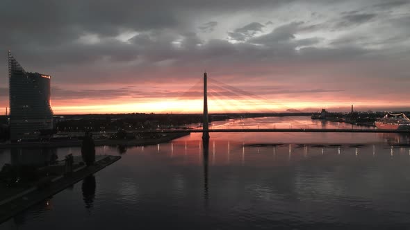 Cablestayed Bridge in Riga or Vansu Tilts During Sunset alt