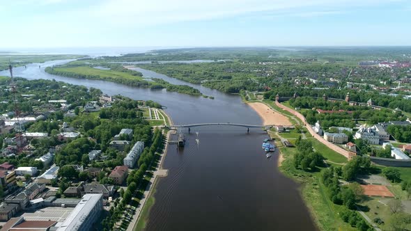 Panoramic aerial view of Veliky Novgorod, the red brick Kremlin alt