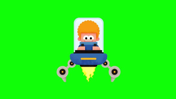A Boy running spaceship. Futuristic concept of a Ufo.