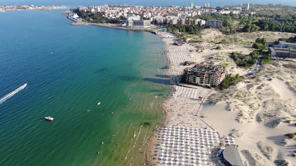 Aerial footage of the beautiful coastline of Bulgaria at the area of Sunny Beach alt