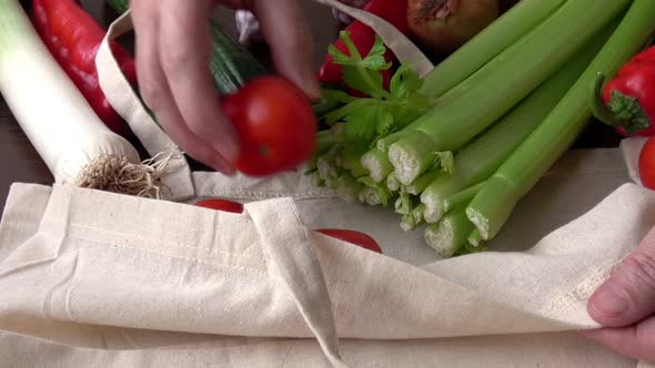 Eco bag with products vegetables.