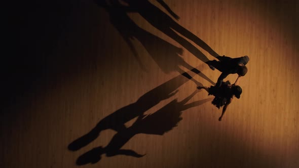 Top View of Couple of Dancers Approach Each Other and Begin to Dance Tango alt