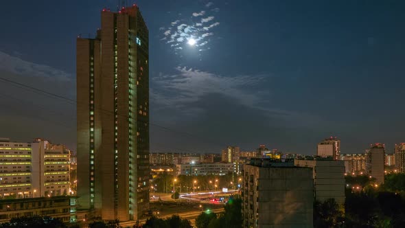 Night City With Moon and Clouds Motion
