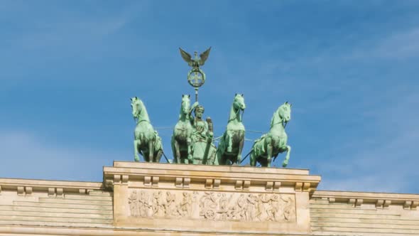 Quadriga Chariot at the Brandenburg Gate in Berlin, Germany Time Lapse Sequence alt