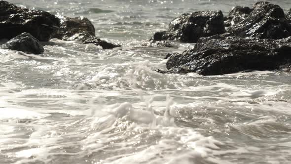 Big Waves Splashing on the Rocks in Koijigahama Beach in Tahara Japan alt