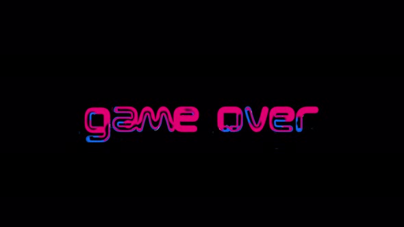 Looped animated GAME OVER text with neon effect. 2D game over motion graphics