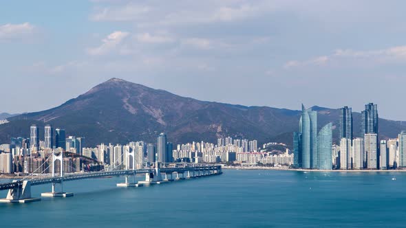 Timelapse Busan Large Skyscrapers and Buildings at Bridge alt