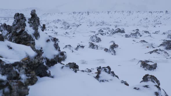 Iceland Snow Covered Lava Field In Winter 2