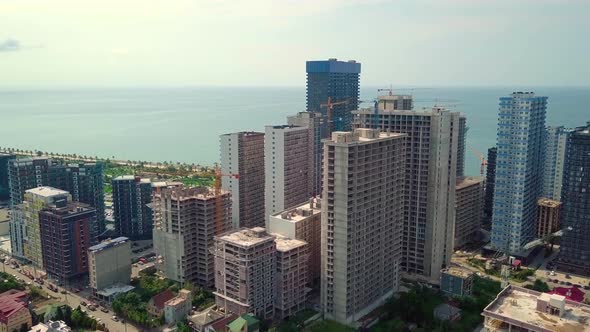 Construction of multi-storey residential building. Aerial photography. Batumi, alt