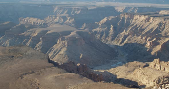 View from the top of high cliff on a massive canyon in Namibia, 4k alt