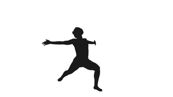 Black and White Silhouette of Woman Coach Showing Yoga Pose, Alpha Channel