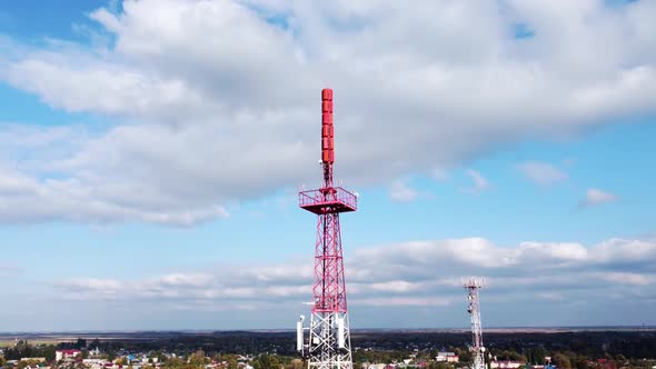 Telecom Tower Antennas and Satellite Transmits the Signals of Cellular 5g 4g Mobile Signals