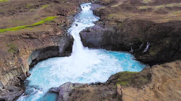 Drone Aerial View of The Aldeyjarfoss Waterfall in North Iceland alt