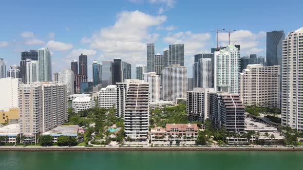 Downtown Miami USA Skyline Cinematic Aerial View Rich Oceanfront Condominiums alt
