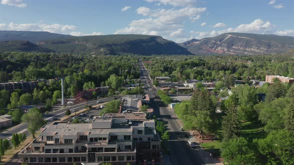 Rising aerial view over Durango, Colorado alt
