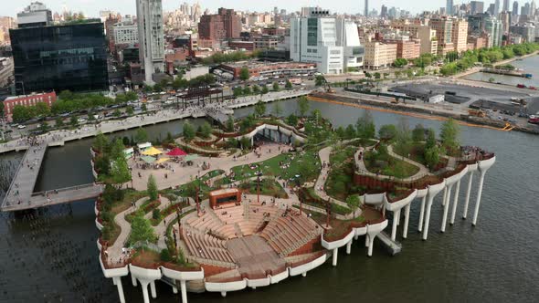 Aerial Drone Shot of New Little Island Park on Hudson River in New York City, NY alt