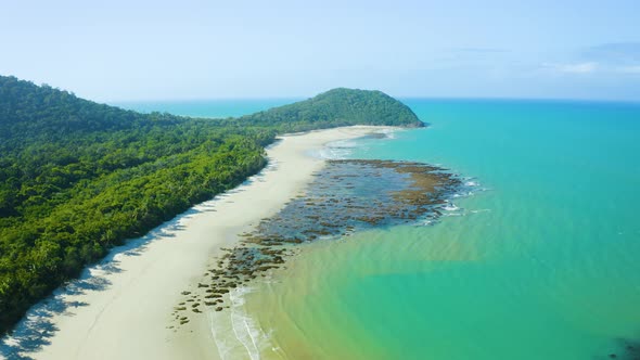 Aerial, Gorgeous Beach At Cape Tribulation In Queensland, Australia