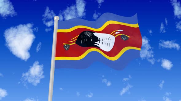 Flag Of Eswatini Flaying National Flag In The Sky alt