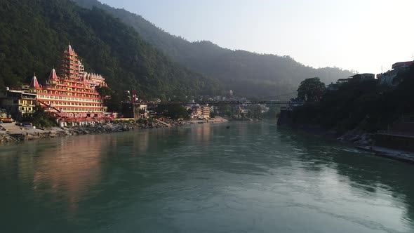 City of Rishikesh state of Uttarakhand in India seen from the sky alt