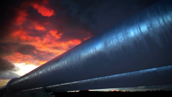 Infinite industrial pipeline at the inspiring sky background. Loopable. HD alt