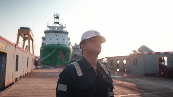 Marine Deck Officer or Chief Mate on Deck of Offshore Vessel or Ship alt
