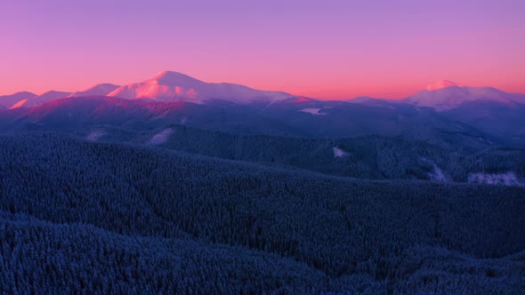Aerial sunrise Landscape Magenta Sun Light Touches Mountain Tops alt