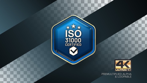 ISO 31000 Certification Rotating Badge 4K Looping Design Element